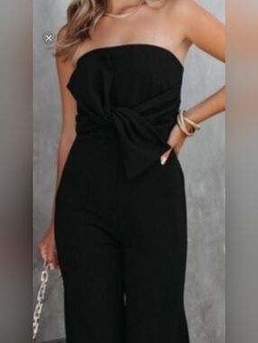 Vici Black Bow Strapless Jumpsuit NWT